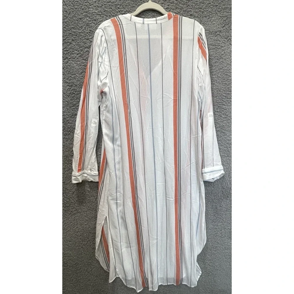 Nordstrom Lingerie Nightshirt Tunic Women's L White Stripe‎ Rayon Sleep Shirt